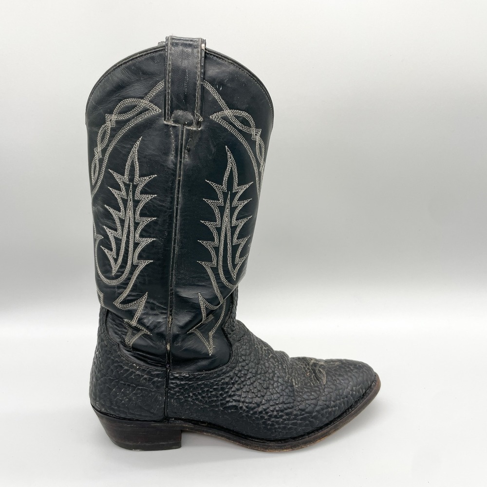 Tony Lama Mens 9 D Black Bullhide Leather Western Cowboy Boots